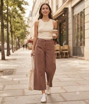 Splendid Relaxed Fit Wide Leg Trousers Earth Tone Patch Pocket Soft Pant M